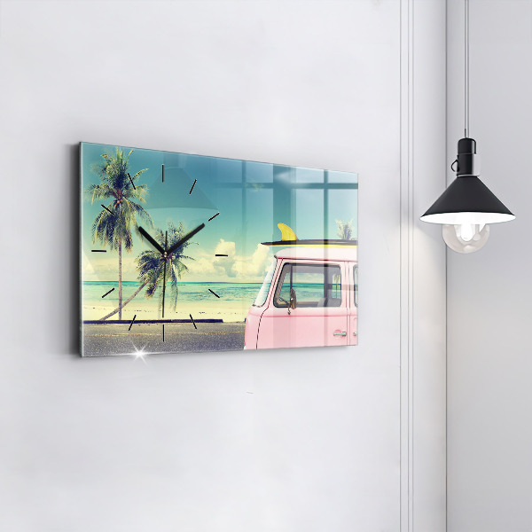 Zegar szklany poziomy Samochód z deską surfingową