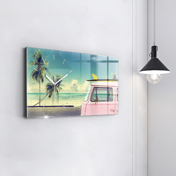 Zegar szklany poziomy Samochód z deską surfingową