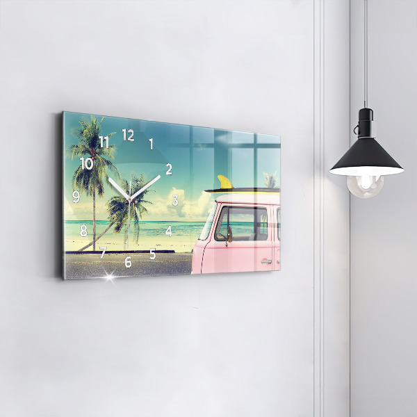 Zegar szklany poziomy Samochód z deską surfingową