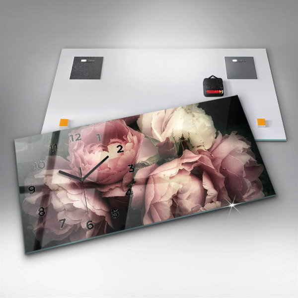 Zegar szklany poziomy Bukiet różowych róż