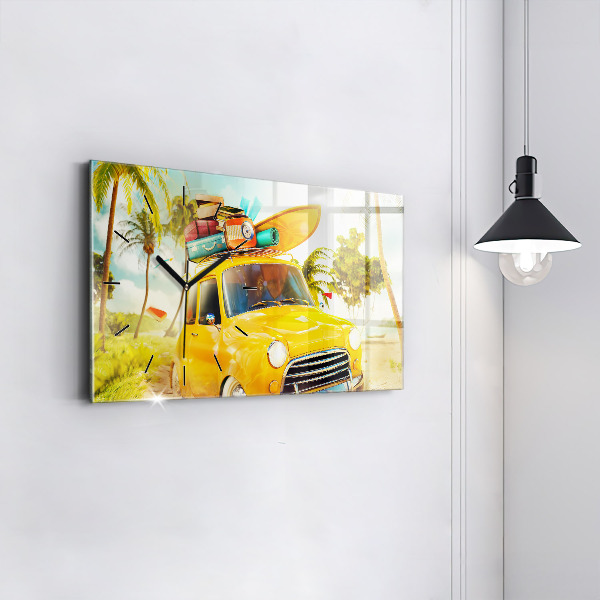 Zegar szklany poziomy Samochód z deską surfingową