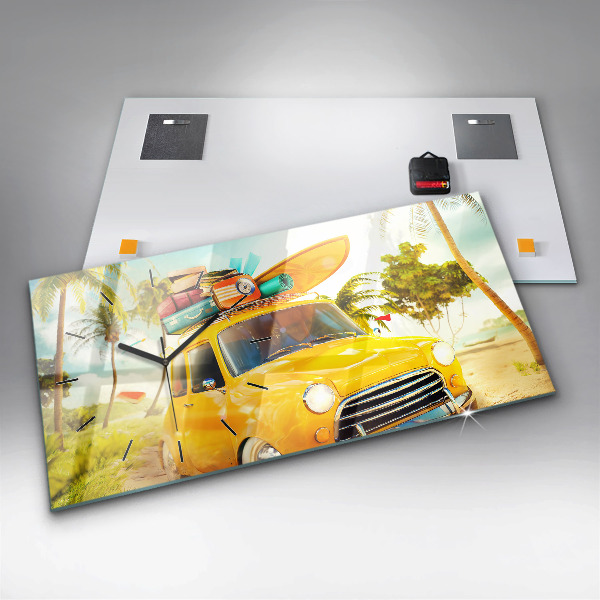 Zegar szklany poziomy Samochód z deską surfingową