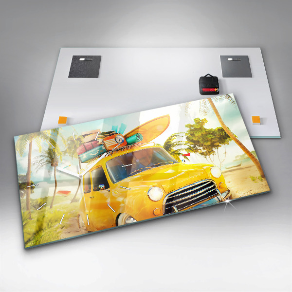 Zegar szklany poziomy Samochód z deską surfingową