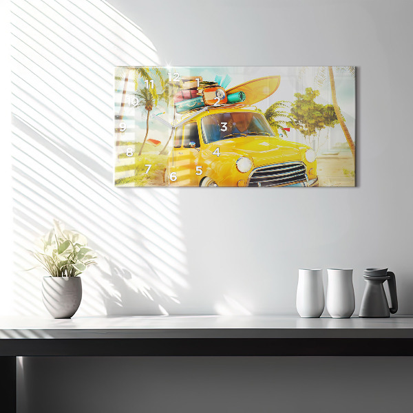 Zegar szklany poziomy Samochód z deską surfingową