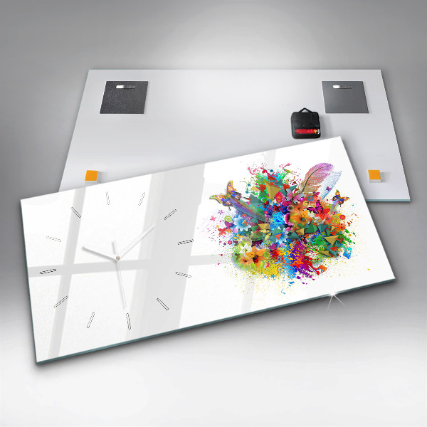 Zegar szklany poziomy Kwiatowa harmonia z motylami