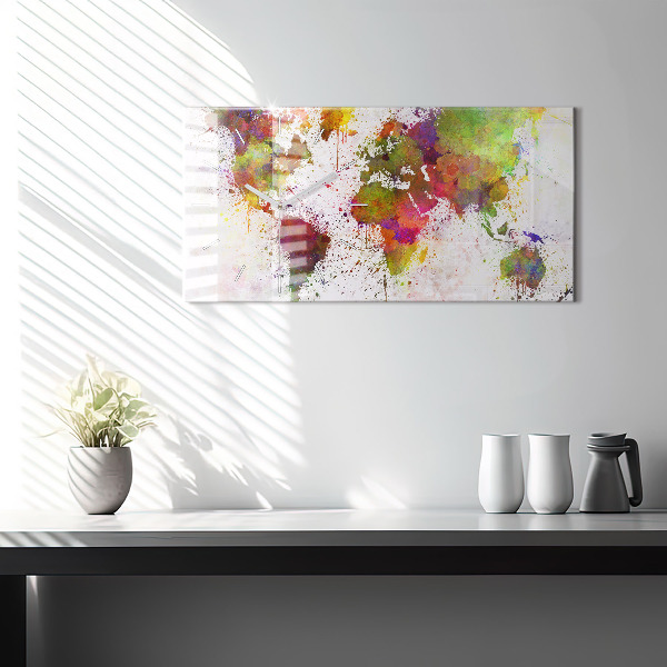 Zegar szklany poziomy Akwarelowa mapa świata