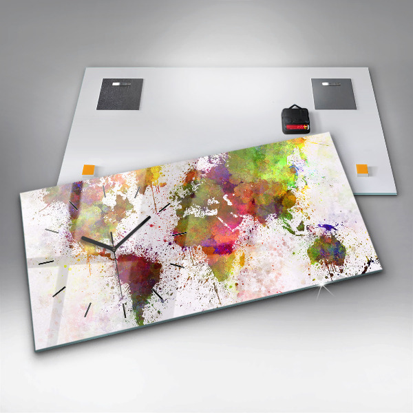 Zegar szklany poziomy Akwarelowa mapa świata