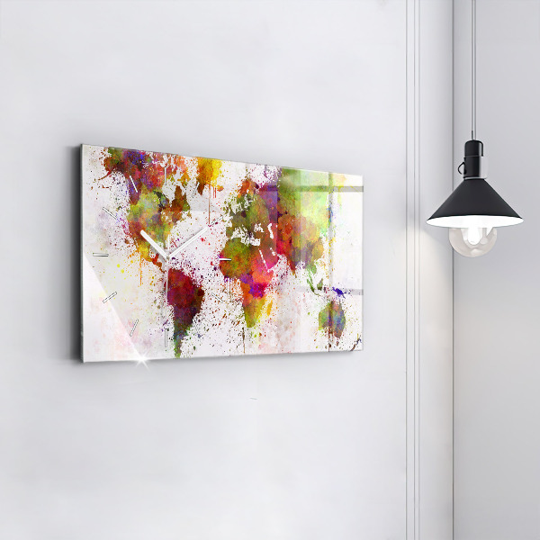 Zegar szklany poziomy Akwarelowa mapa świata