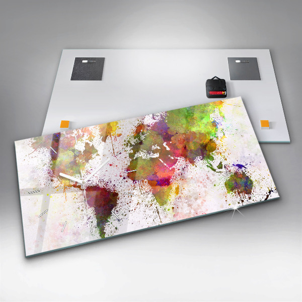 Zegar szklany poziomy Akwarelowa mapa świata