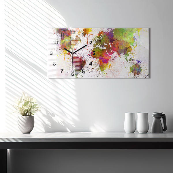 Zegar szklany poziomy Akwarelowa mapa świata