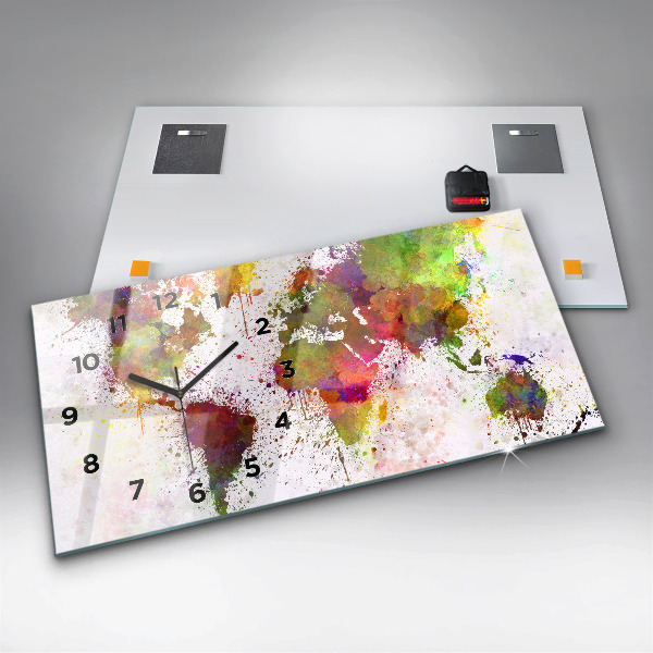 Zegar szklany poziomy Akwarelowa mapa świata