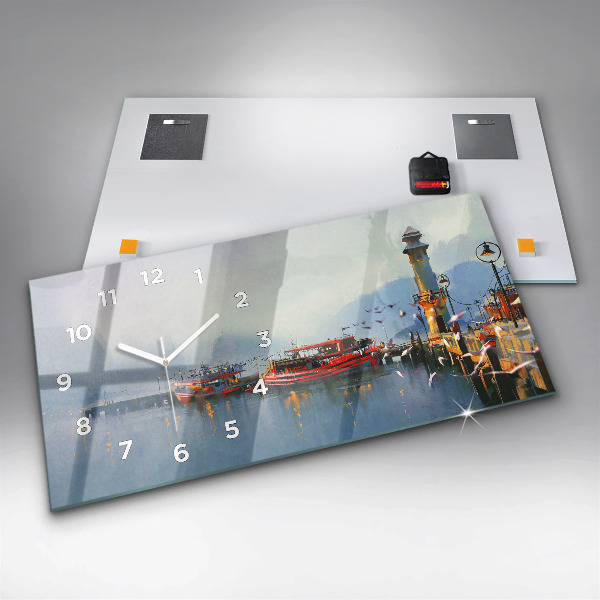 Zegar szklany poziomy Łódź rybacka w porcie