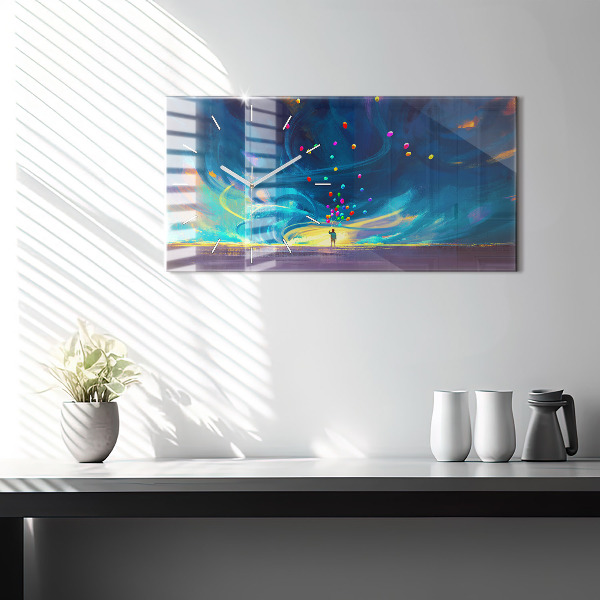 Zegar szklany poziomy Dziecko i balony