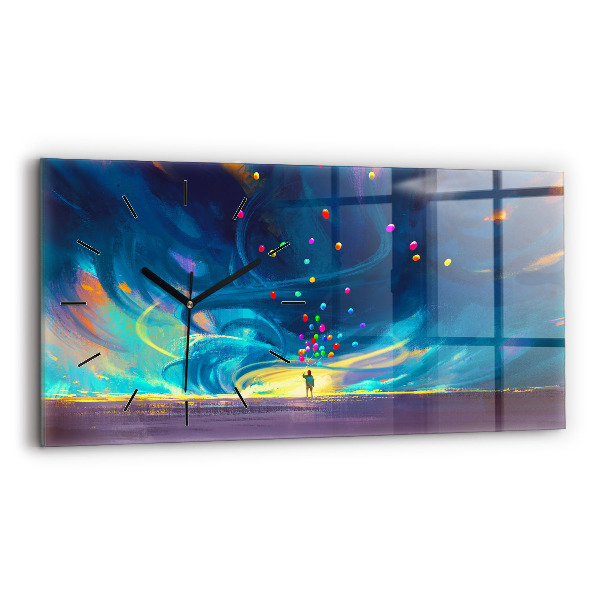 Zegar szklany poziomy Dziecko i balony