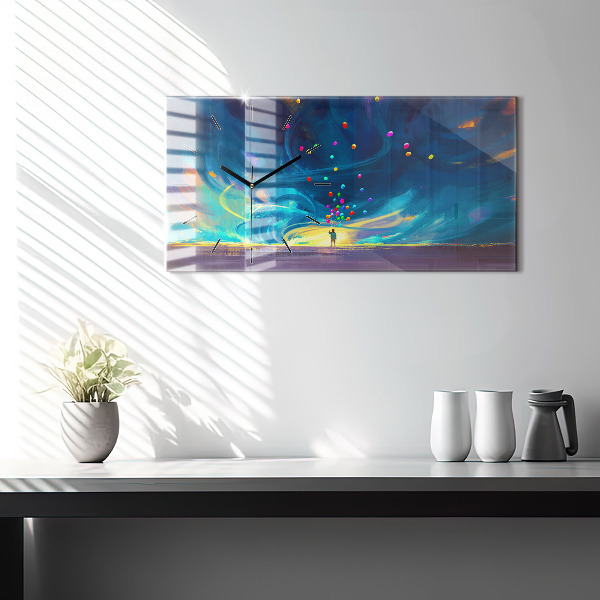 Zegar szklany poziomy Dziecko i balony