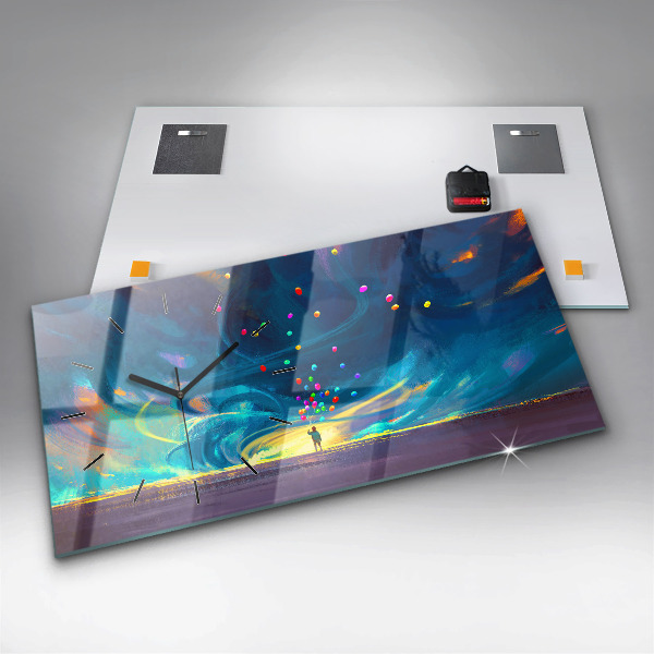 Zegar szklany poziomy Dziecko i balony