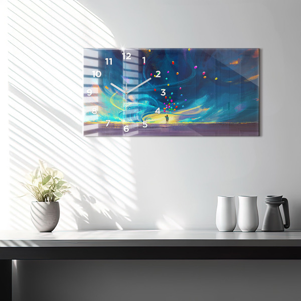 Zegar szklany poziomy Dziecko i balony