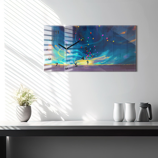 Zegar szklany poziomy Dziecko i balony