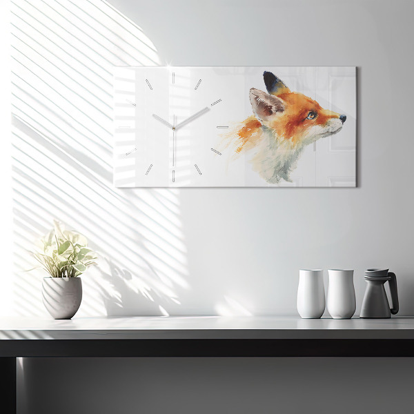 Zegar szklany poziomy Akwarelowy młody lisek