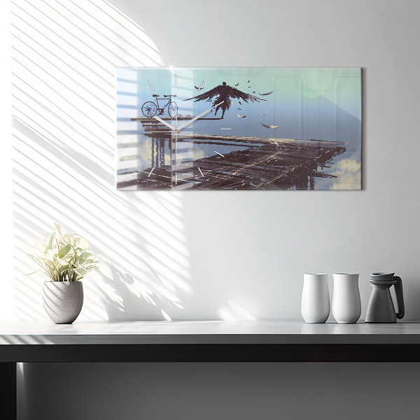 Zegar szklany poziomy Anioł Rower