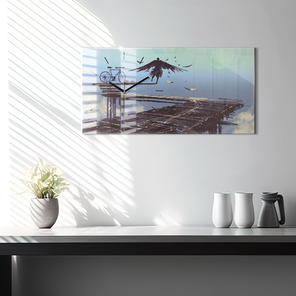 Zegar szklany poziomy Anioł Rower