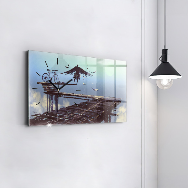 Zegar szklany poziomy Anioł Rower