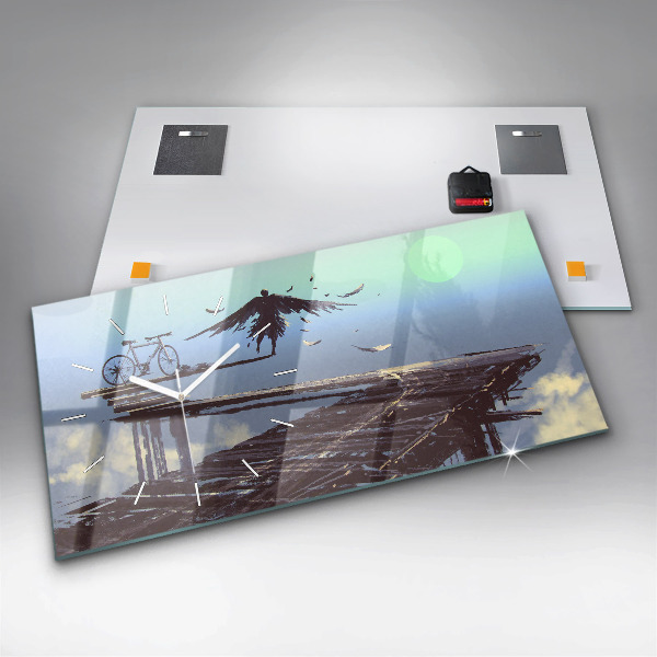 Zegar szklany poziomy Anioł Rower