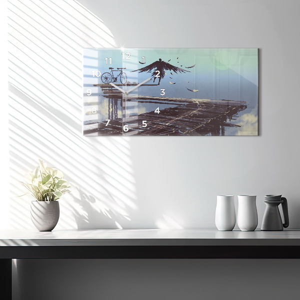 Zegar szklany poziomy Anioł Rower