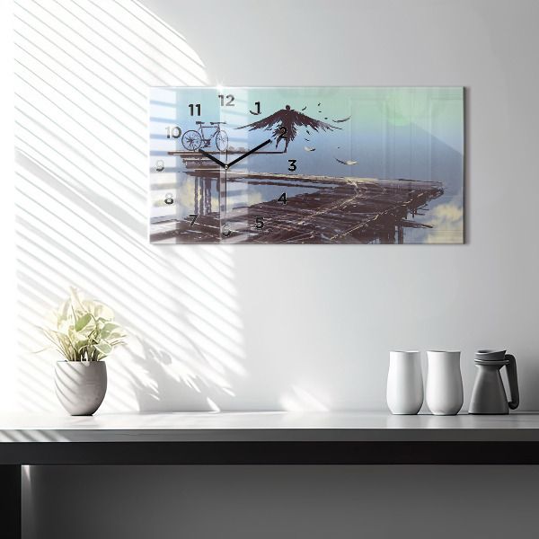 Zegar szklany poziomy Anioł Rower