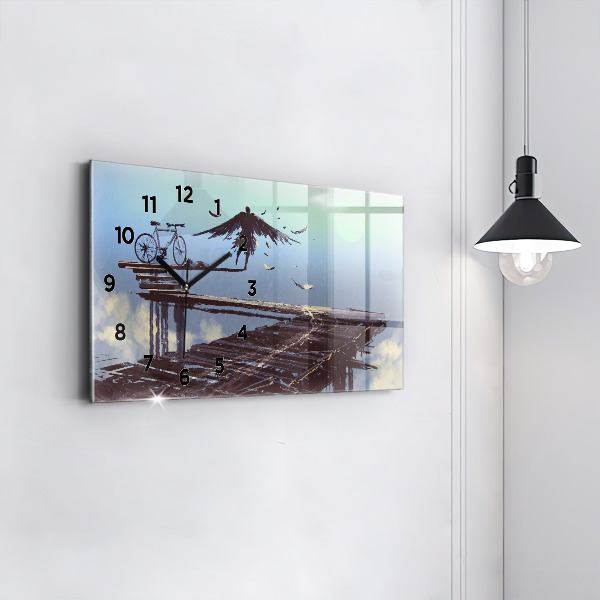 Zegar szklany poziomy Anioł Rower