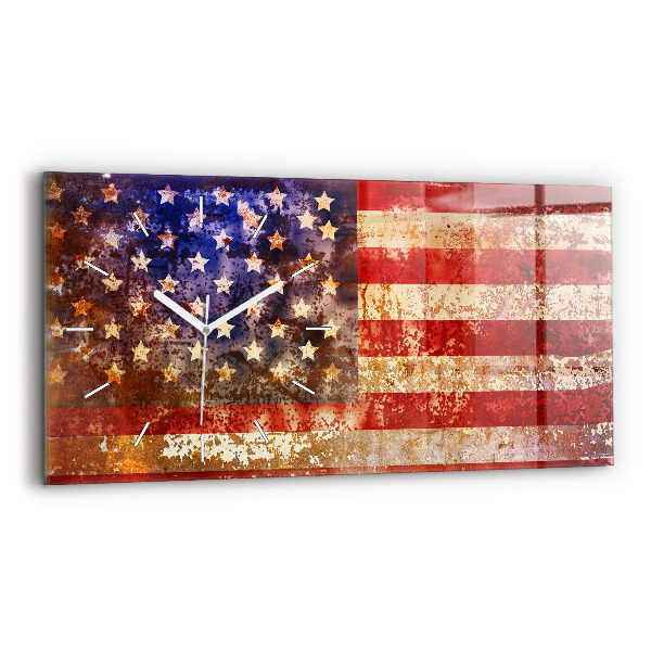 Zegar szklany poziomy Flaga USA w stylu vintage