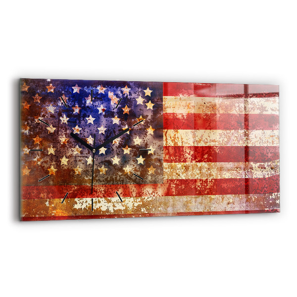 Zegar szklany poziomy Flaga USA w stylu vintage