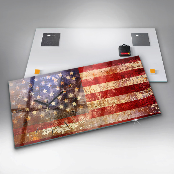 Zegar szklany poziomy Flaga USA w stylu vintage