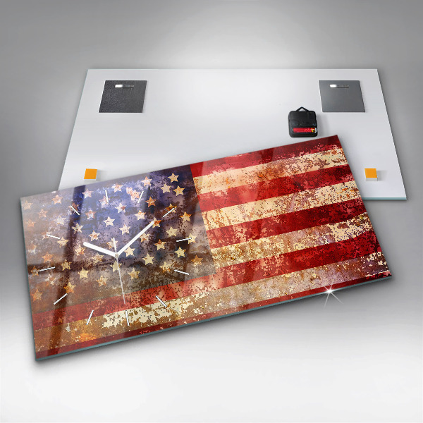 Zegar szklany poziomy Flaga USA w stylu vintage