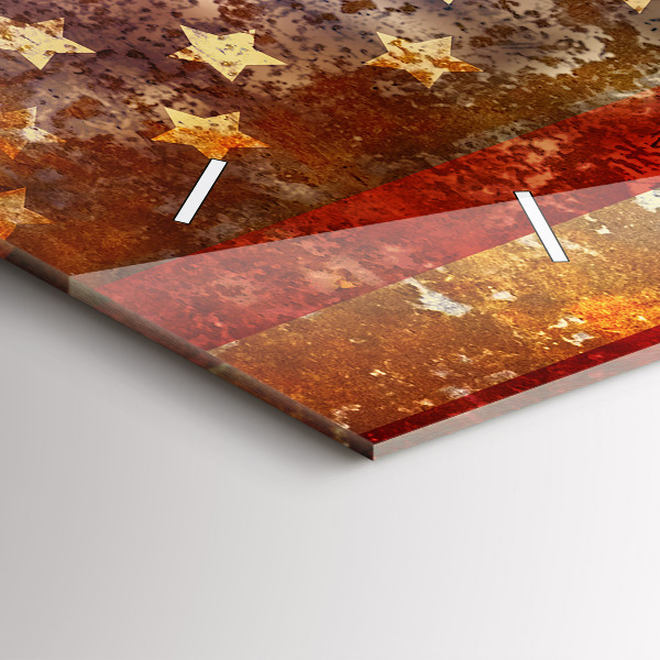 Zegar szklany poziomy Flaga USA w stylu vintage