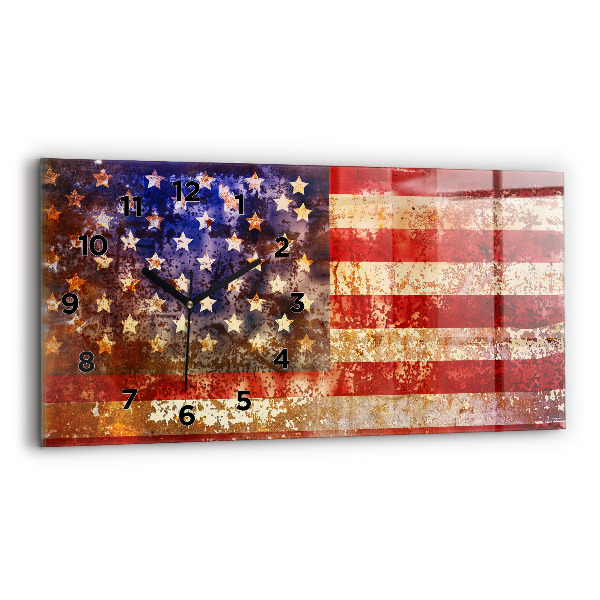 Zegar szklany poziomy Flaga USA w stylu vintage