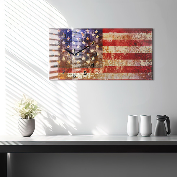Zegar szklany poziomy Flaga USA w stylu vintage