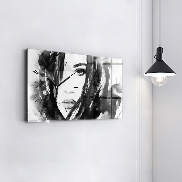 Zegar szklany poziomy Portret kobiety akwarela