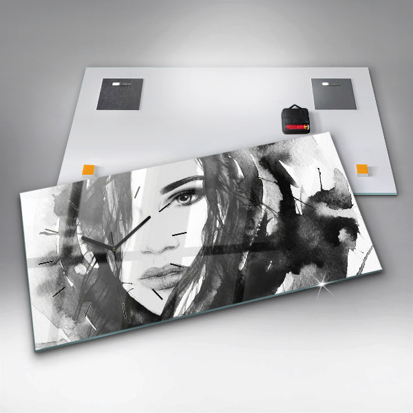 Zegar szklany poziomy Portret kobiety akwarela