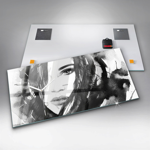 Zegar szklany poziomy Portret kobiety akwarela