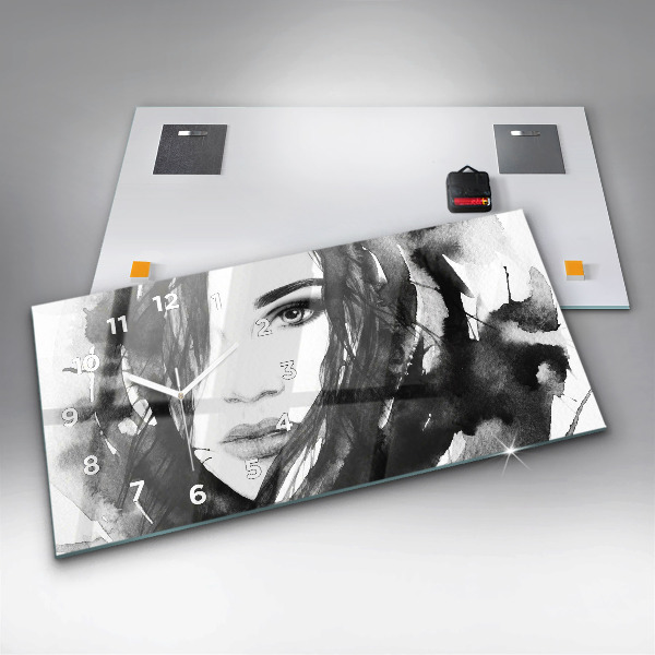 Zegar szklany poziomy Portret kobiety akwarela