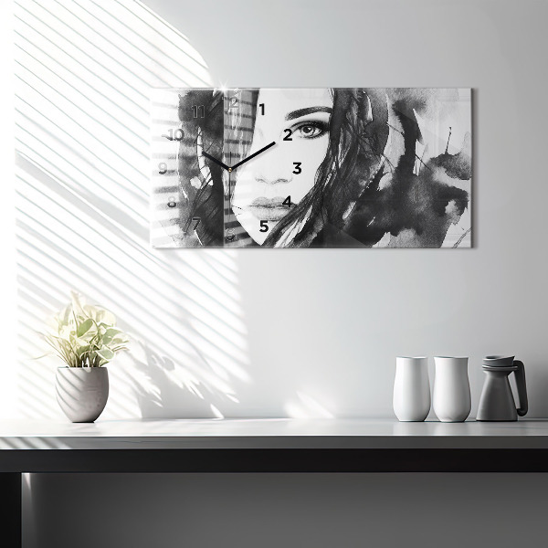 Zegar szklany poziomy Portret kobiety akwarela