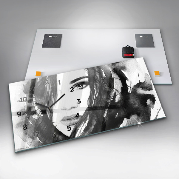 Zegar szklany poziomy Portret kobiety akwarela