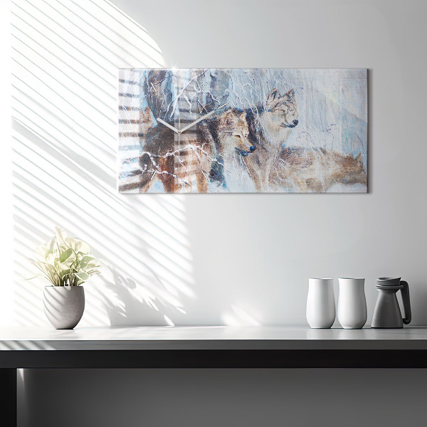 Zegar szklany poziomy Wilki w lesie