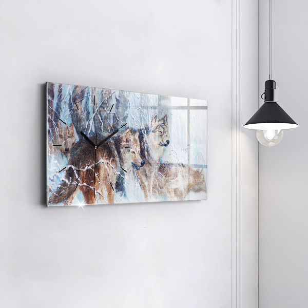 Zegar szklany poziomy Wilki w lesie