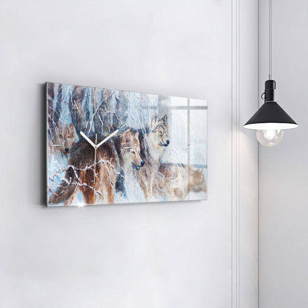 Zegar szklany poziomy Wilki w lesie