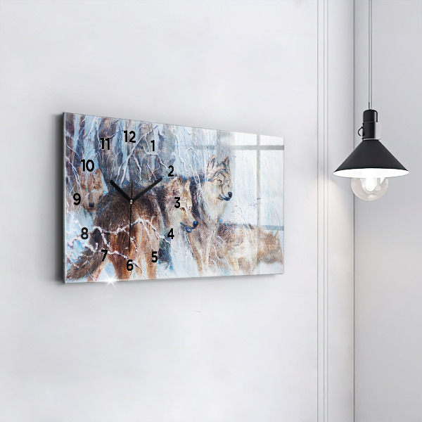 Zegar szklany poziomy Wilki w lesie