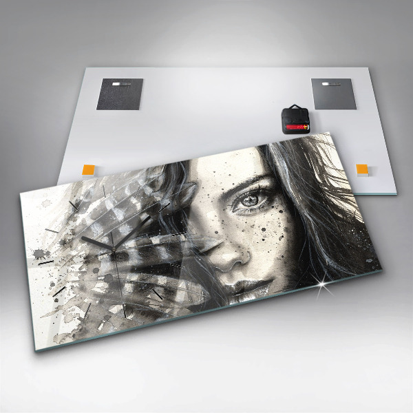 Zegar szklany poziomy Malowany portret