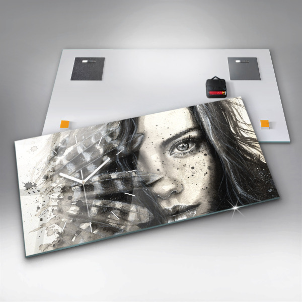 Zegar szklany poziomy Malowany portret