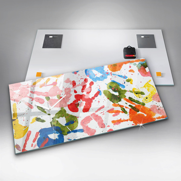 Zegar szklany poziomy Odbicia dłoni dzieci